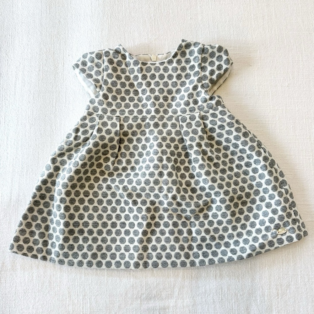 Tartine Et Chocolat 6M Baby Dress Gray Silver Polka Dots Christmas Holiday